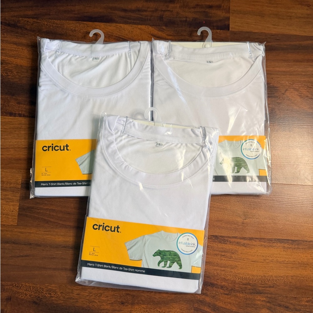 3 Pack Cricut Infusible Ink Blank T-Shirts Men’s L White NEW Sublimation Shirts